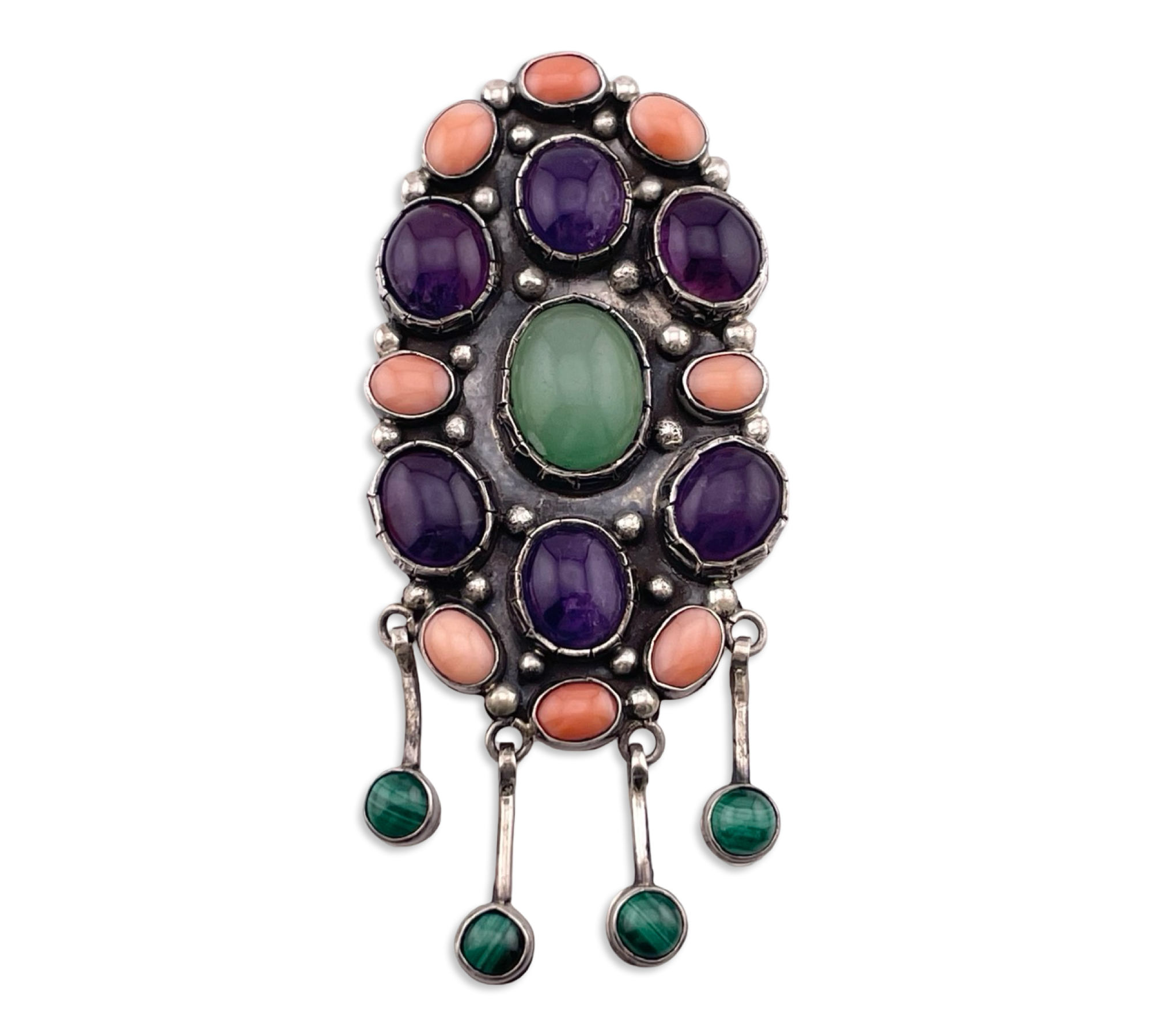 sterling silver large multi-gemstone pendant