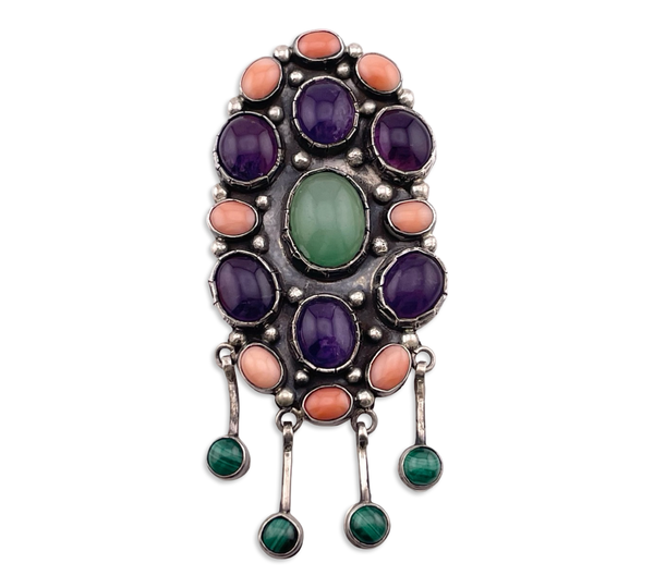 sterling silver large multi-gemstone pendant