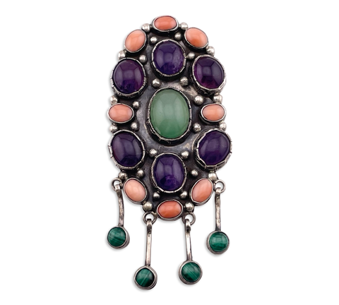 sterling silver large multi-gemstone pendant