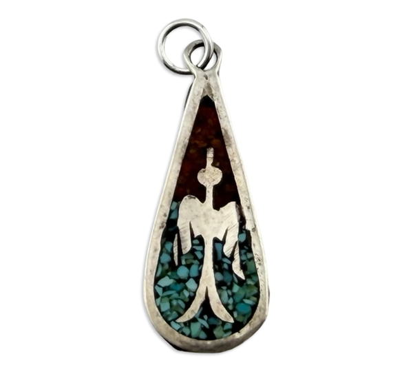 sterling silver crushed turquoise coral peyote bird pendant