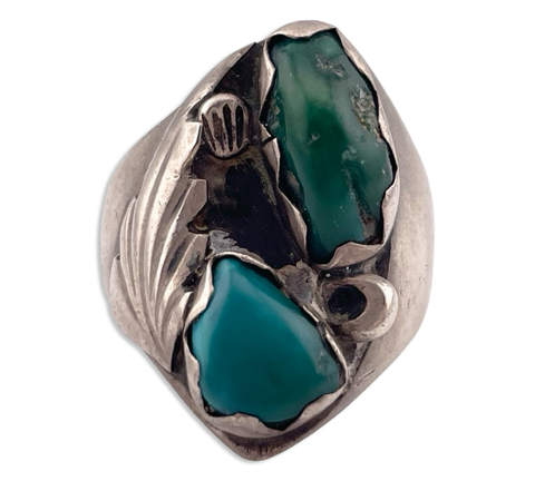size 10.5 sterling silver two stone turquoise ring