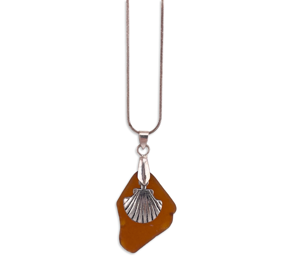 sterling silver 18-1/2" chain w/ NOT SILVER pendant sea glass shell necklace