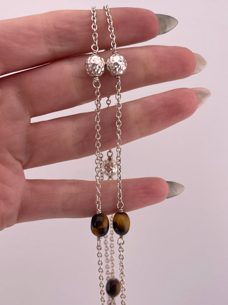 sterling silver 36" tiger's eye spacer necklace
