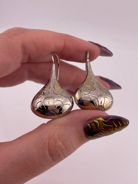 sterling silver & gold plated stoneless flower jug dangle earrings **AS IS**