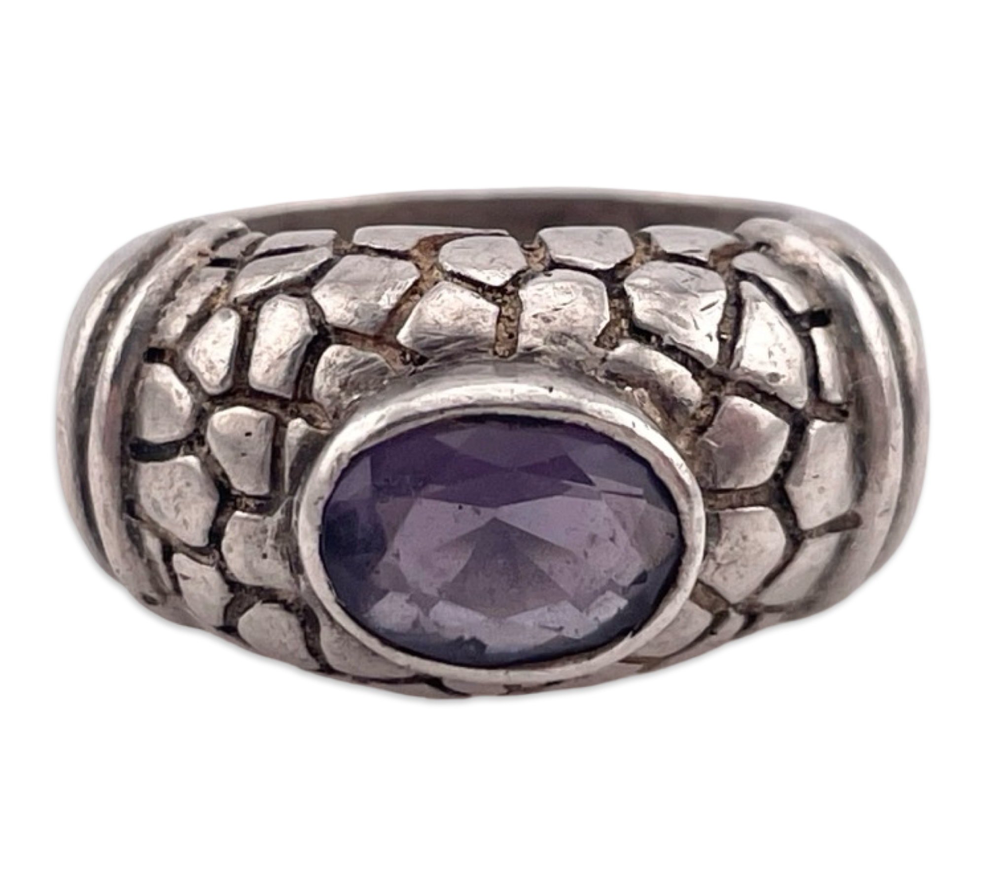 size 6 sterling silver faceted amethyst textured ring ***AS IS***