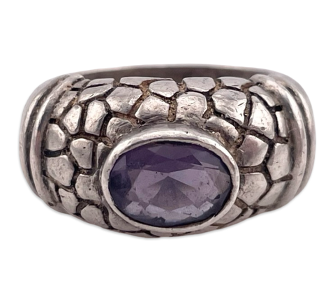 size 6 sterling silver faceted amethyst textured ring ***AS IS***