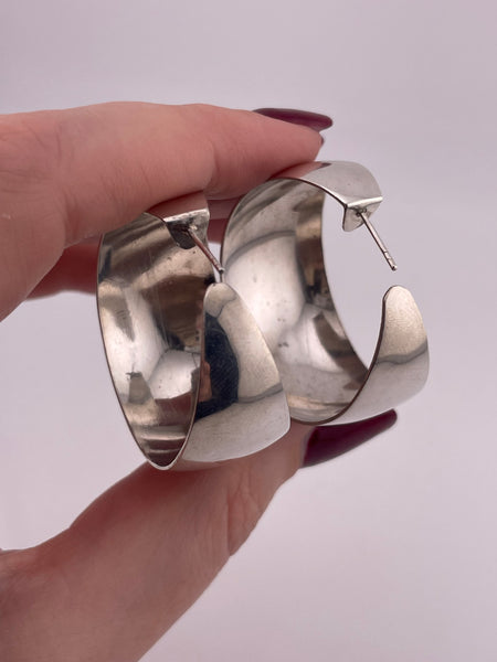 sterling silver chunky Mexican tapered post hoop earrings
