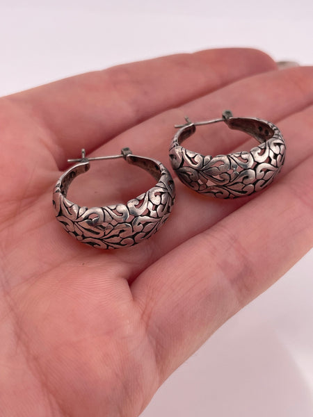 sterling silver round cut-out design hoop earrings