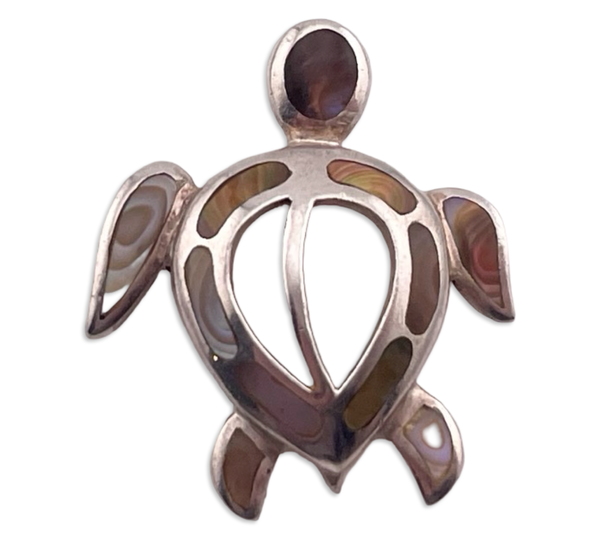 sterling silver mother of pearl sea turtle pendant