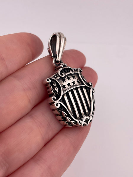 sterling silver designer King Baby stars & stripes crest shield emblem pendant