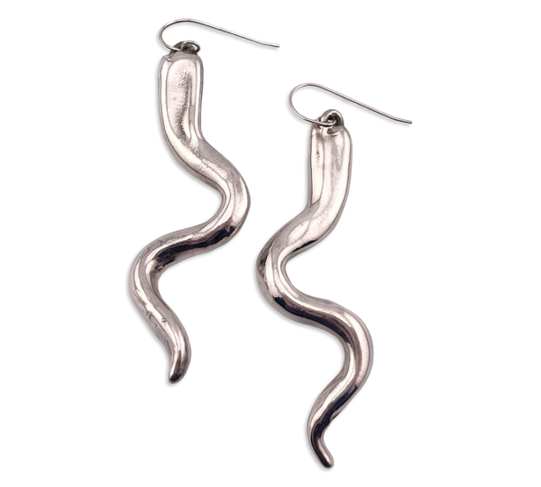sterling silver 3" snake style electro-form hook dangle earrings ***AS IS***