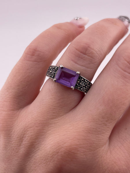 size 7 sterling silver faceted amethyst marcasite ring