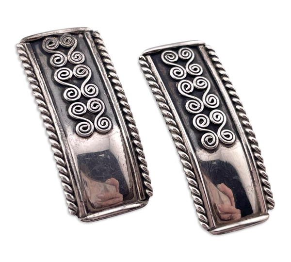 sterling silver stoneless swirl rectangle post earrings