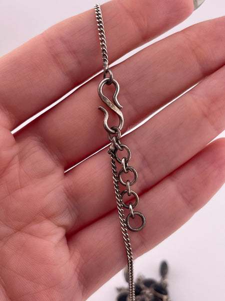 sterling silver 16-1/2" to 17-1/2" onyx chandelier necklace