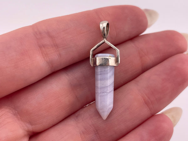 sterling silver lace agate crystal point pendant