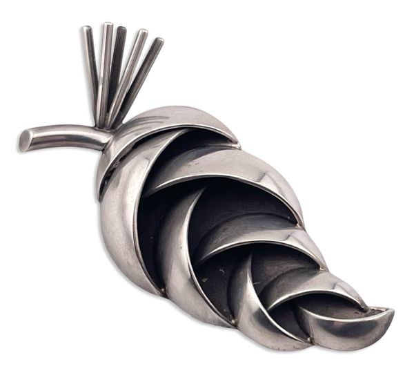 sterling silver JoPol Joan Polsdorfer modernist pinecone brooch