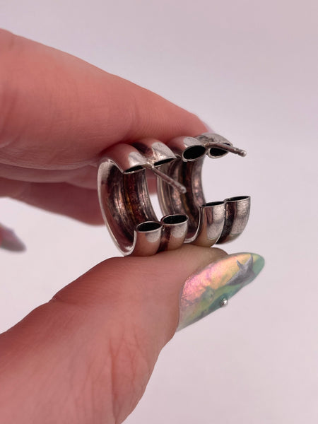 sterling silver 5/8" double tube hoop post earrings