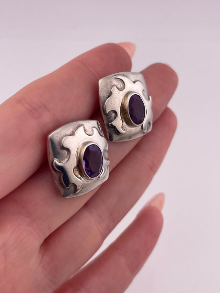 sterling silver faceted amethyst post earrings