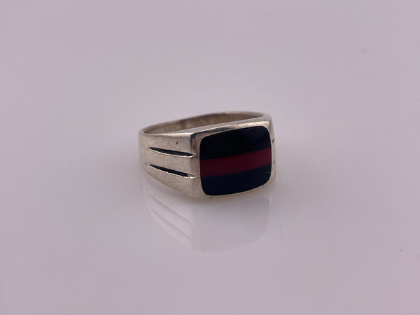 size 10.75 sterling silver black red stripe resin ring