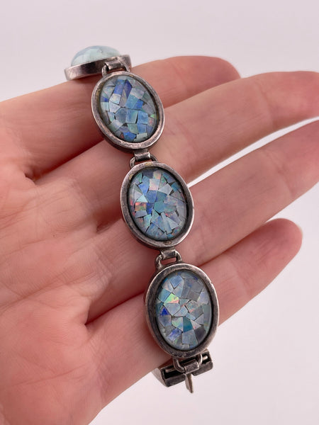 sterling silver 7" mosaic opal link bracelet