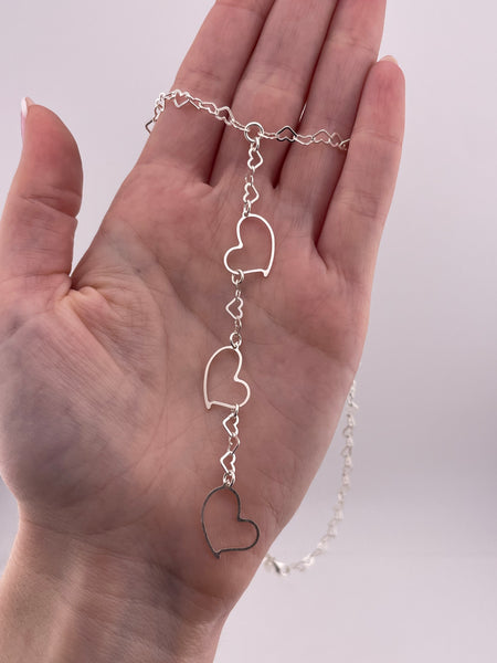 sterling silver 16-1/2" heart link lariat necklace