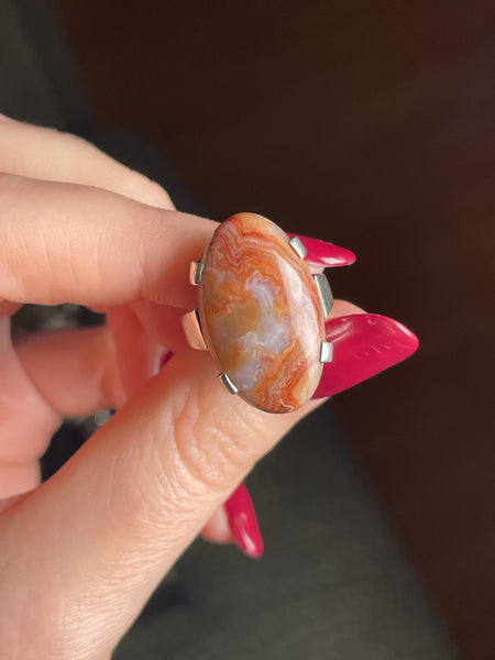 size 4.5 sterling silver oval agate ring