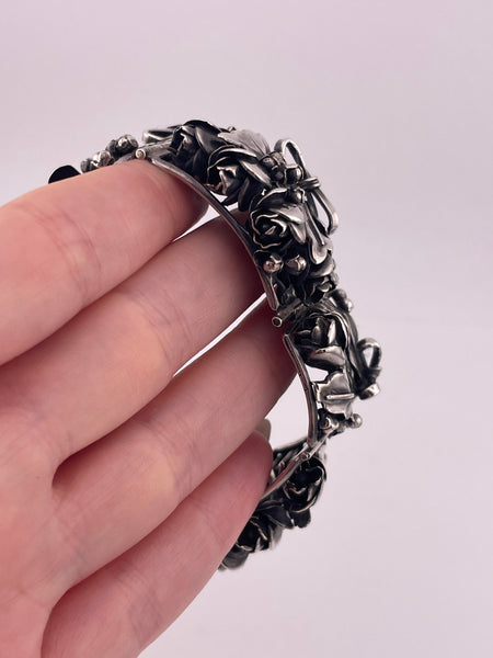 sterling silver 1930s-1950s Hobe heavy stoneless flower floral bracelet **AS IS**