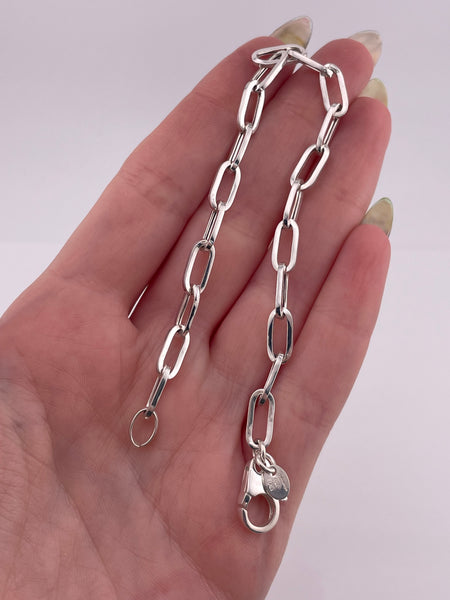 rhodium plated sterling silver Dyadema Italy 7 3/4" paperclip chain link bracelet
