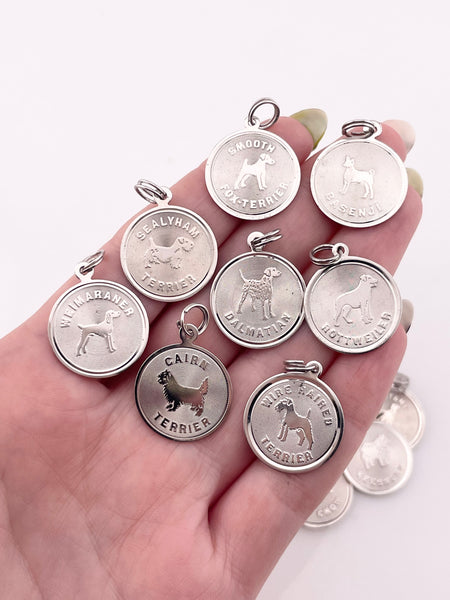 sterling silver vintage round dog breed charm pendant