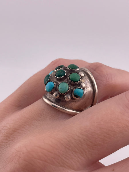 size 6.5 sterling silver snake eye turquoise dome cluster ring