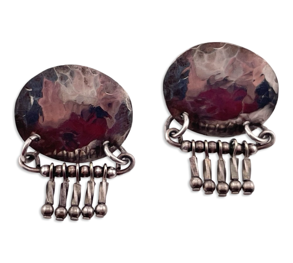 sterling silver hammered design fringe post earrings