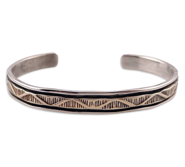 sterling silver & 14k artist signed B Morgan stoneless textured cuff bracelet