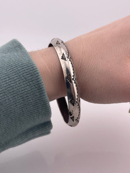 sterling silver 8" stamped bangle bracelet