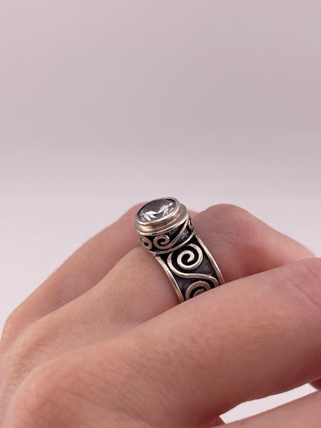 size 6.5 sterling silver chunky swirl band rhinestone ring