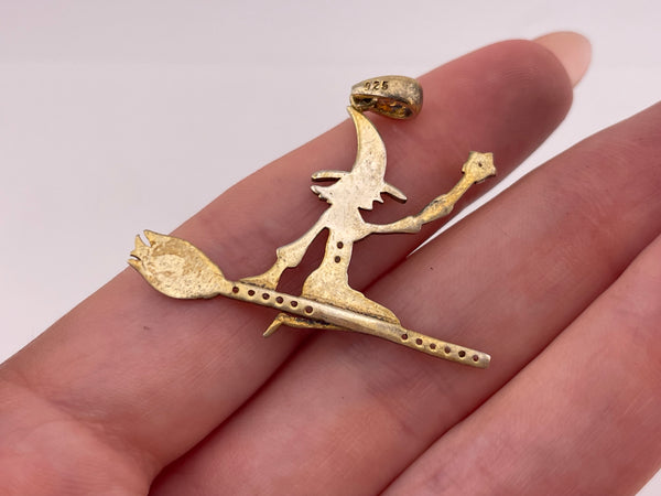 sterling silver gold wash witch rhinestone pendant ***AS IS***