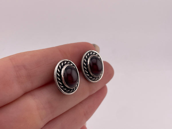 sterling silver garnet post earrings