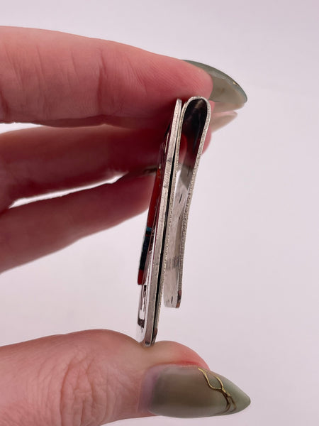 partial sterling silver multi-stone inlay bear money clip