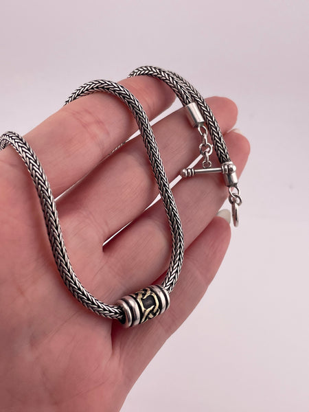 sterling silver 18" foxtail wheat barrel pendant toggle clasp necklace