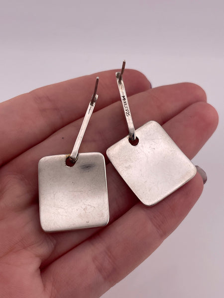 sterling silver Mexican stoneless rectangle bar post dangle earrings