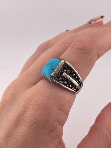 size 8.75 sterling silver stabilized turquoise textured ring