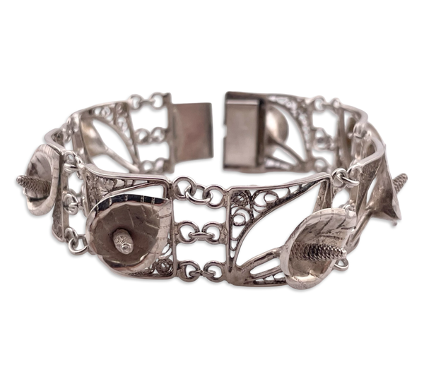 sterling silver 7" calla lily flower link bracelet