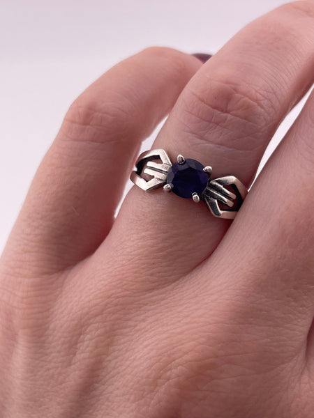 size 6.75 sterling silver faceted amethyst ring ***Chipped Stone***