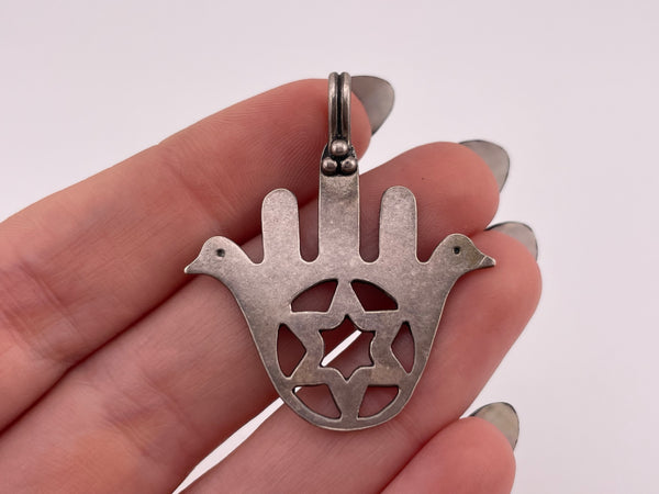 sterling silver hamsa hand bird Star of David pendant