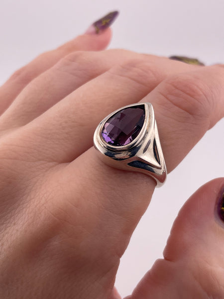 size 7.5 sterling silver faceted pear shaped amethyst ring