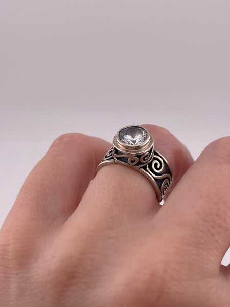 size 6.5 sterling silver chunky swirl band rhinestone ring