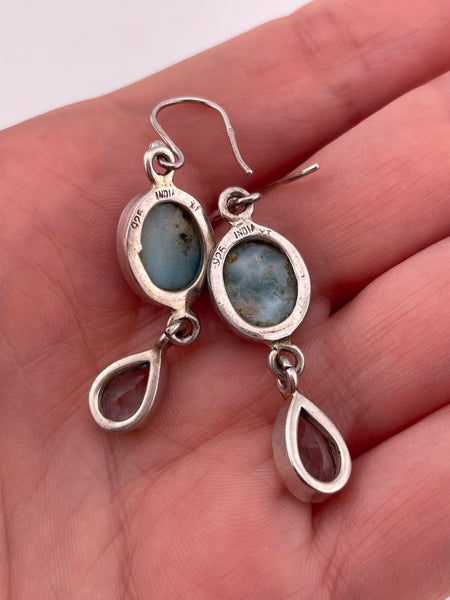 sterling silver larimar faceted topaz hook dangle earrings