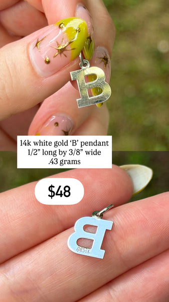 RESERVED PRIVATE LISTING -- 14k white gold B pendant