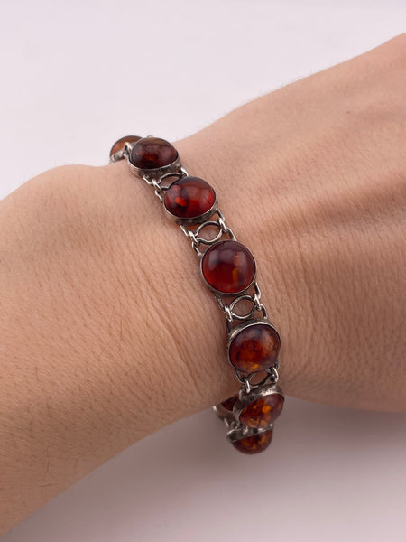 sterling silver 7-1/4" amber link bracelet