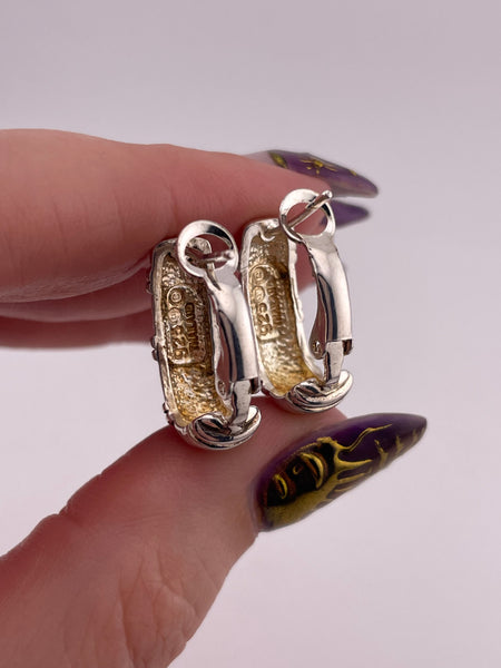 sterling silver textured oval omega back hoop earrings