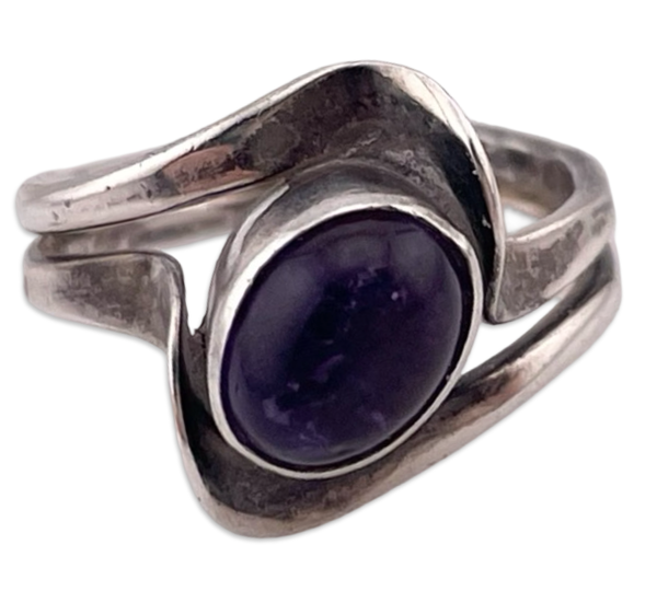 size 5.25 sterling silver amethyst hammered band ring
